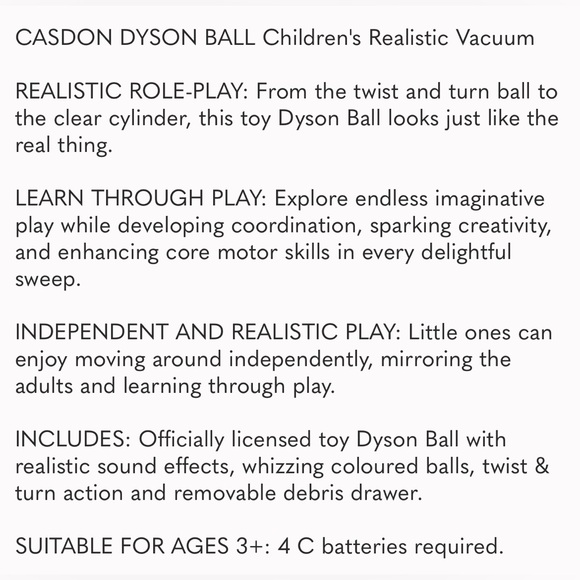 NWT โ๏ธ๐โ๏ธ Casdon Dyson Ball Vacuum Cleaner Real Suction Kids Toy - Picture 11 of 12